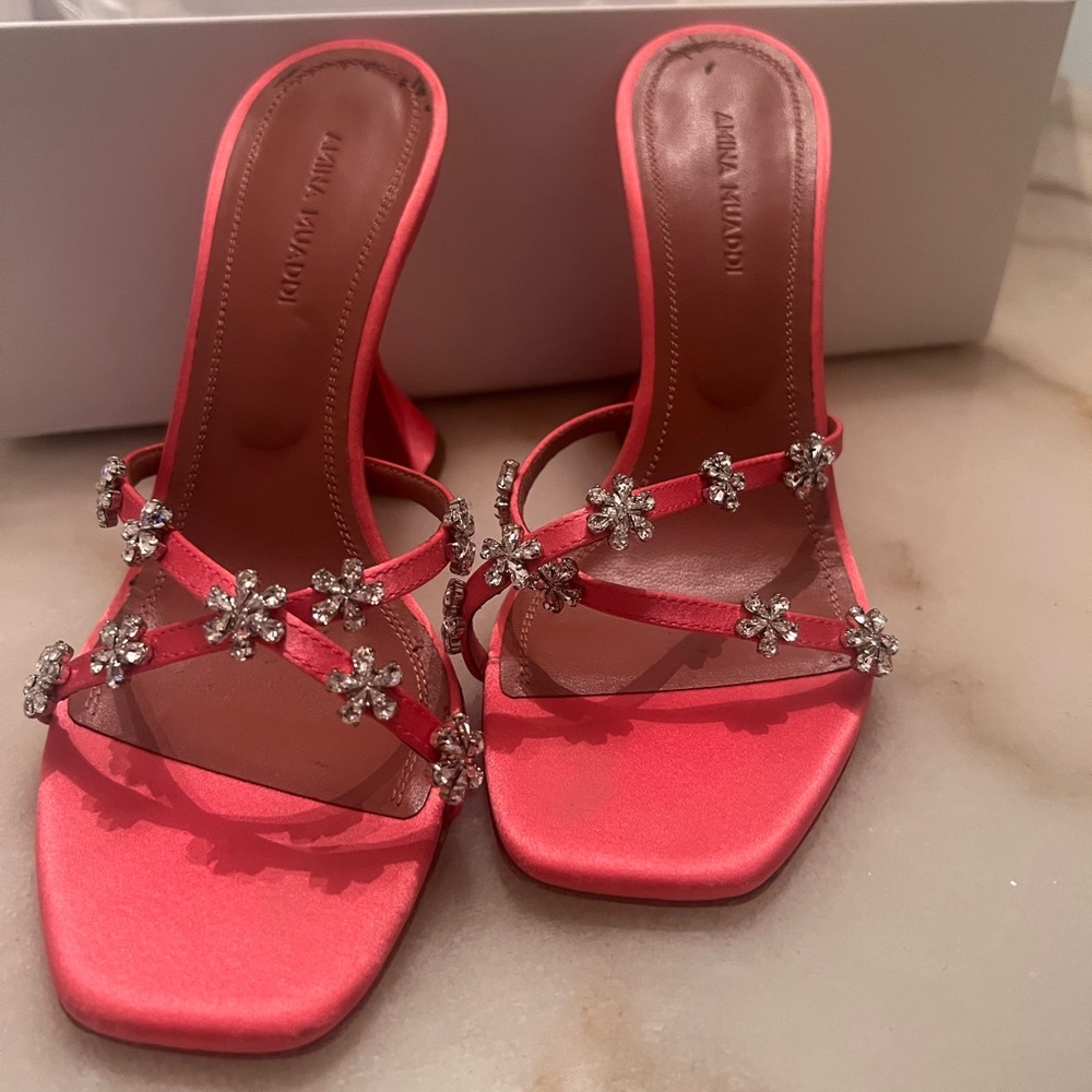Amina Muaddi embellished Satin Sandal